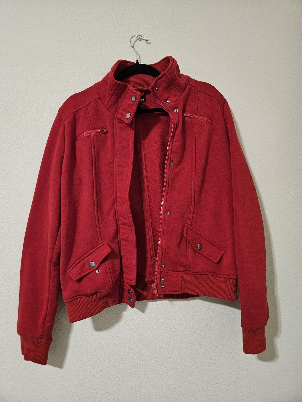 Wet Seal Red Bomber Jacket with Snap Flap Pockets